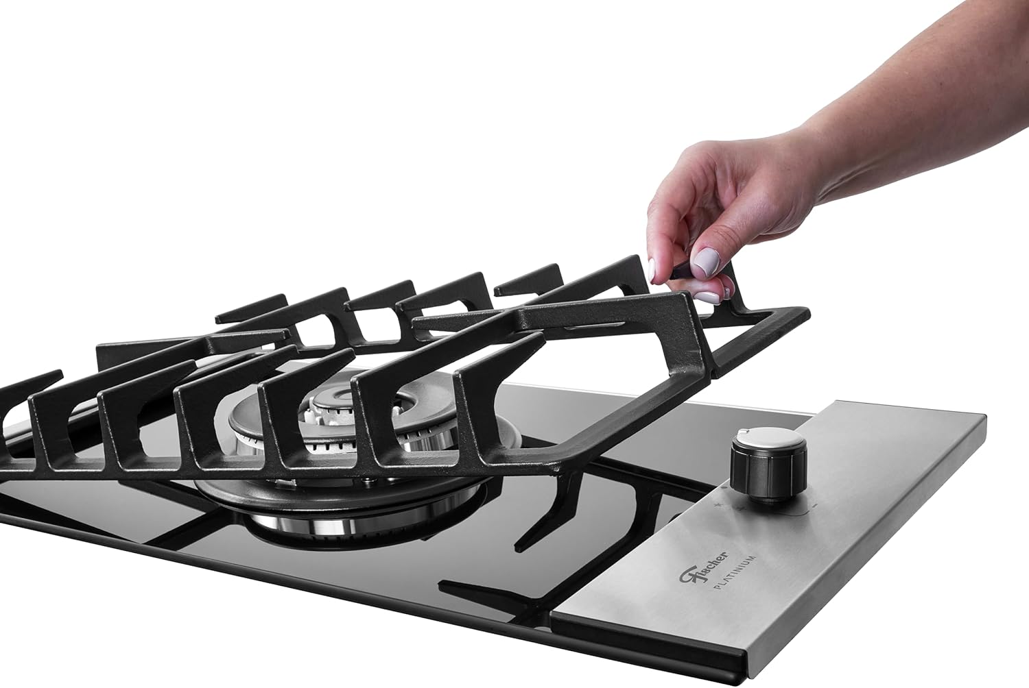 Cooktop a Gás Fischer 1 Boca Tripla Chama Platinium com Trempe de Ferro Fundido Mesa Vidro Bivolt 3
