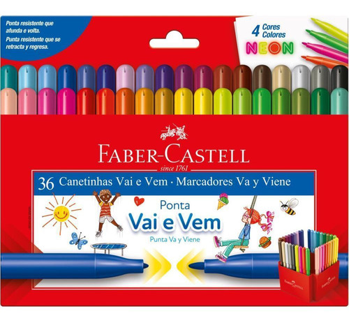Caneta Hidrográfica 36 Cores Vai e Vem Faber-Castell  1