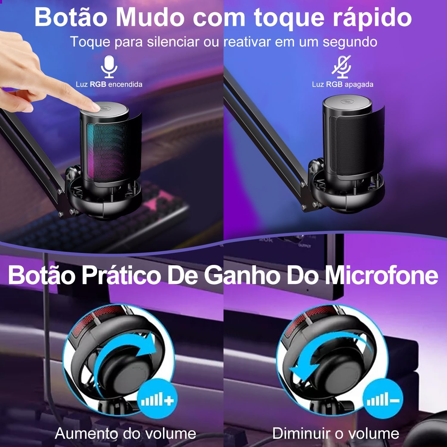 Microfone USB Gaming com RGB Antuvi 5