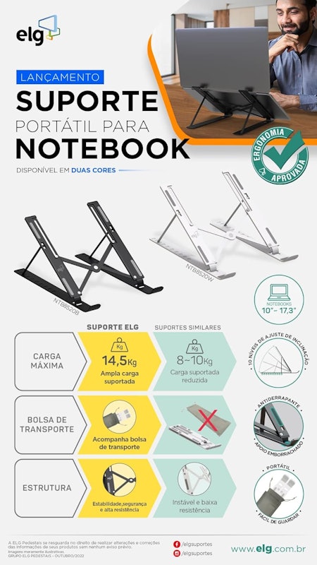 Suporte de Mesa Portátil para Notebook/ Laptop - 10" a 17,3" 2