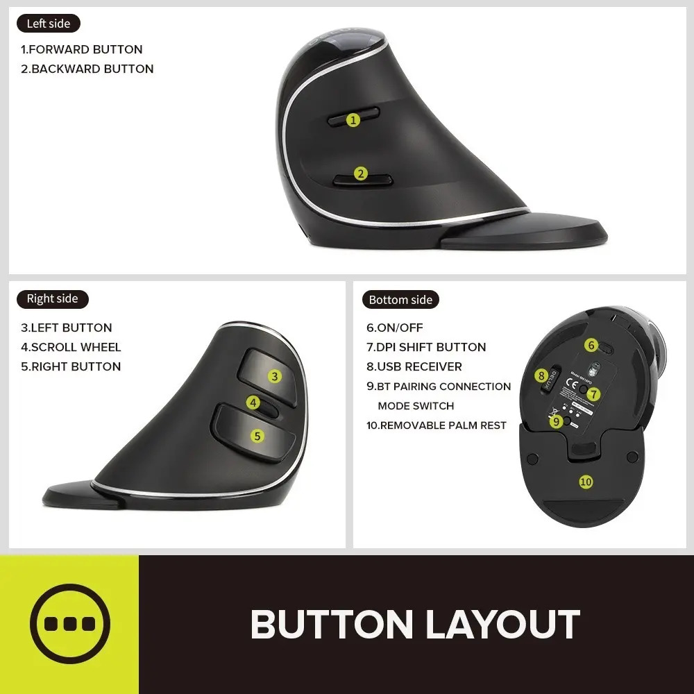 DeLux Mouse Ergonômico sem Fio com 4000 DPI 4