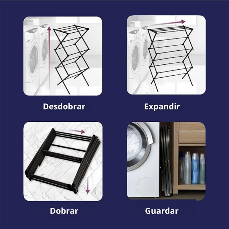 Varal de Chão Dobrável 3 Andares em Aço Inox 4