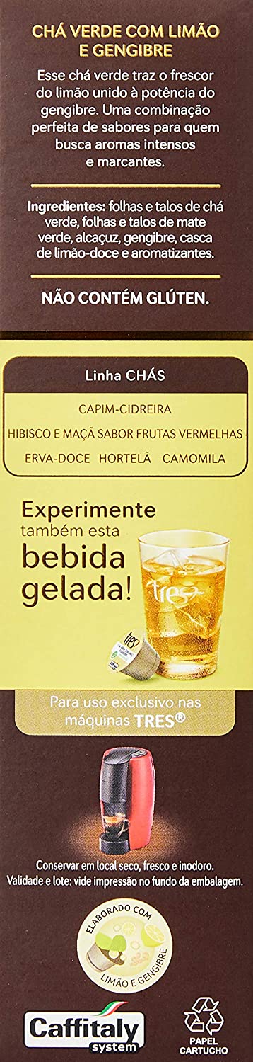 Cápsula de Chá Verde com Limão e Gengibre TRES 3Chá 3