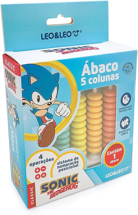 Ábaco 5 Colunas Verticais 50 Bolinhas em PVC Sonic Leo&Leo 5