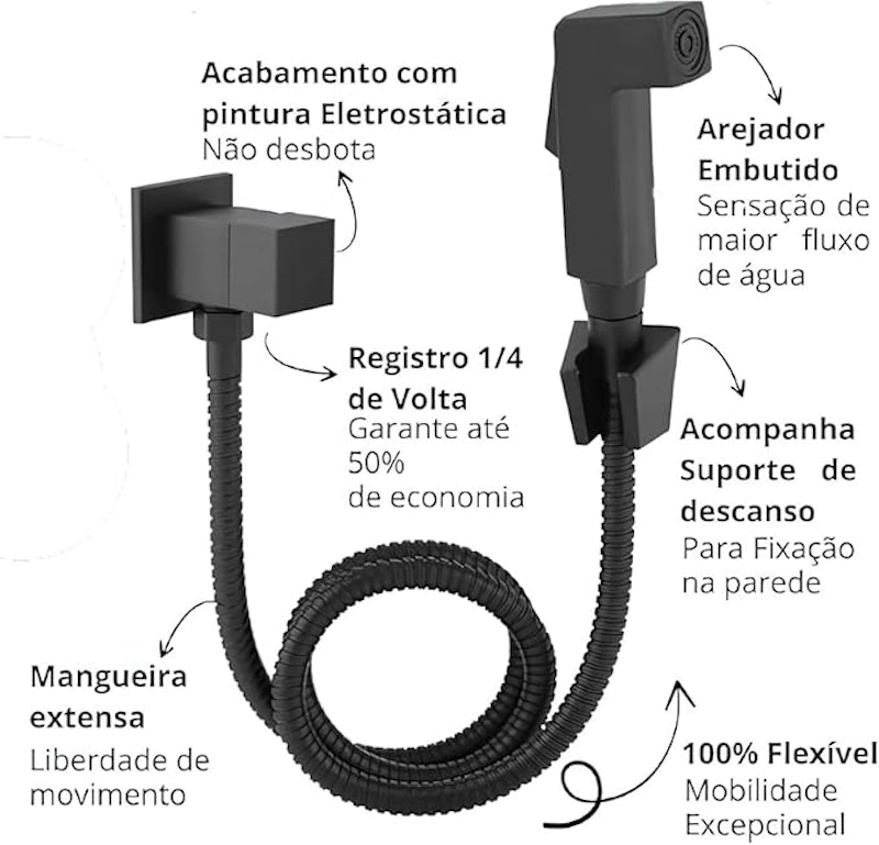 Ducha Higienica Banheiro Preto Chuveirinho Quadrada Duchinha 3