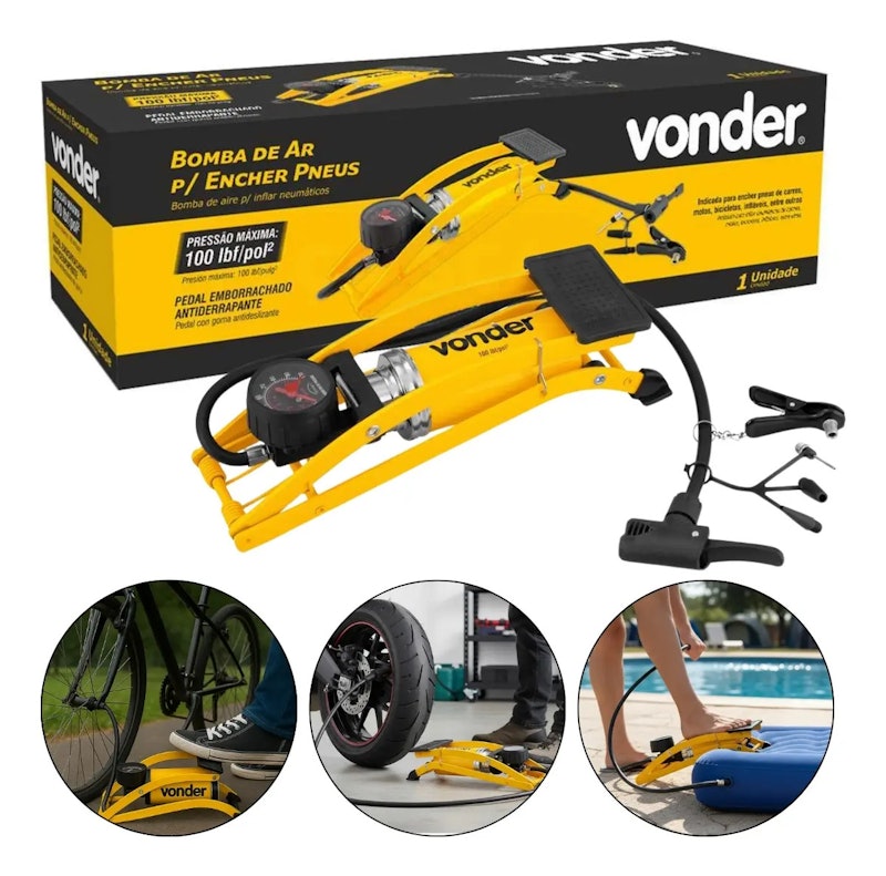 Bomba de Ar para Encher Pneus com Pedal Vonder 2