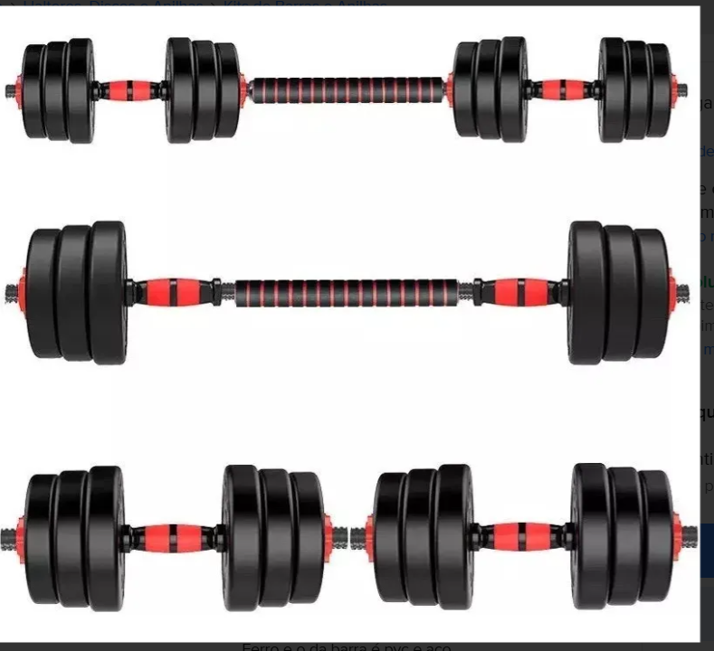 Kit Anilhas e Barras Ajustáveis 30 kg Home Gym Fitness 5