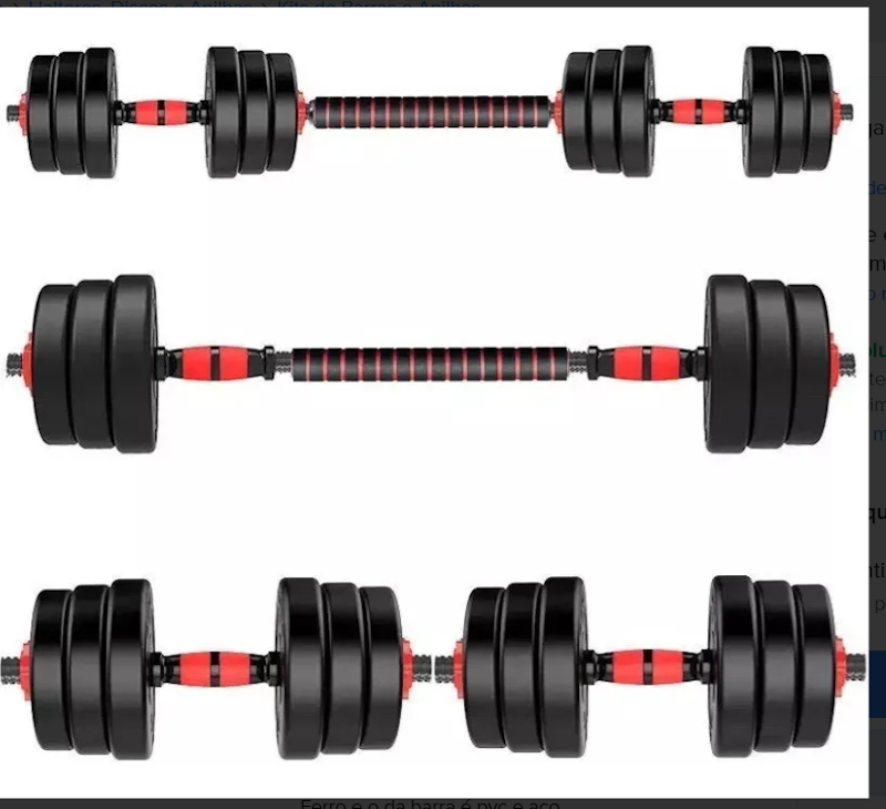 Kit Anilhas e Barras Ajustáveis 30 kg Home Gym Fitness 5