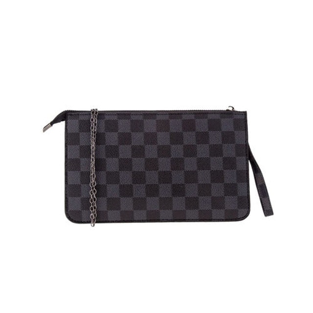 Bolsa Carteira Feminina Textura Xadrez Com Alça Transversal De Corrente 2