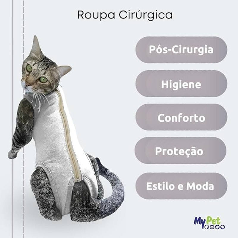 Roupa Cirúrgica Grande Gatos Pós-Cirurgia e Pós-Operatório 2