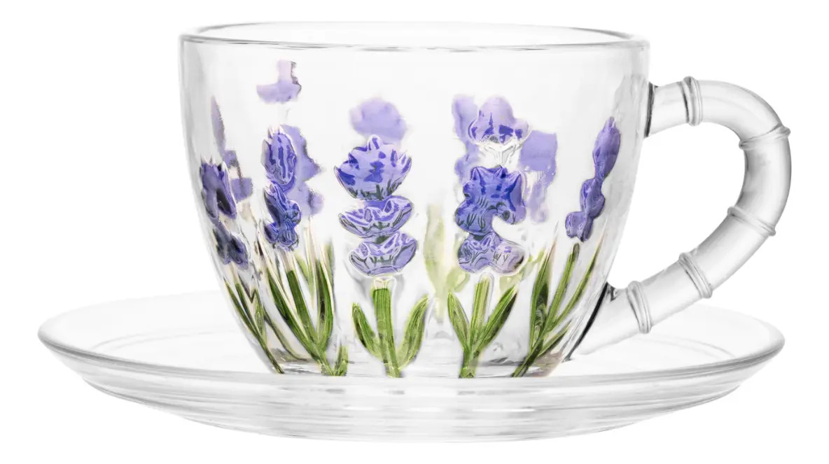 Xícara de Café Lavanda Hand Painting Cristal 1