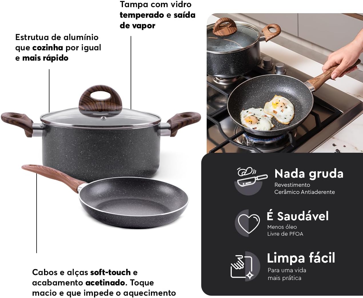 Jogo de Panelas Brinox Antiaderente Ceramic Life 5 Peças Smart Plus com Indução 4