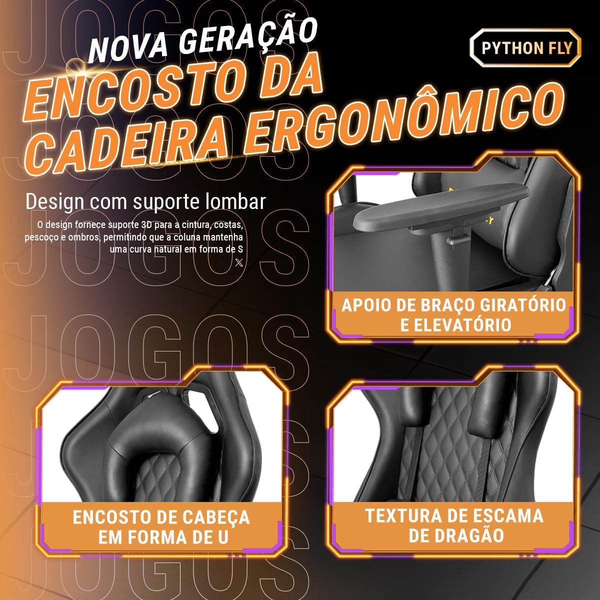 Cadeira Gamer Nitro Boost Black Python Fly 5