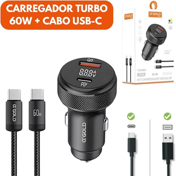 Kit Carregador Veicular TurboPD 60 W 2