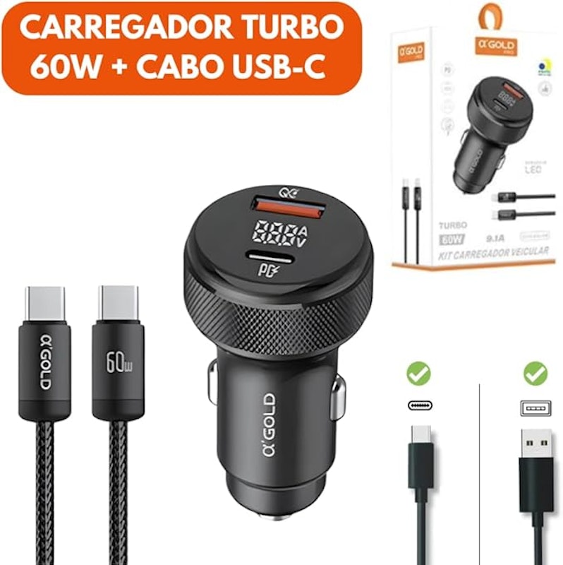 Kit Carregador Veicular TurboPD 60 W 2