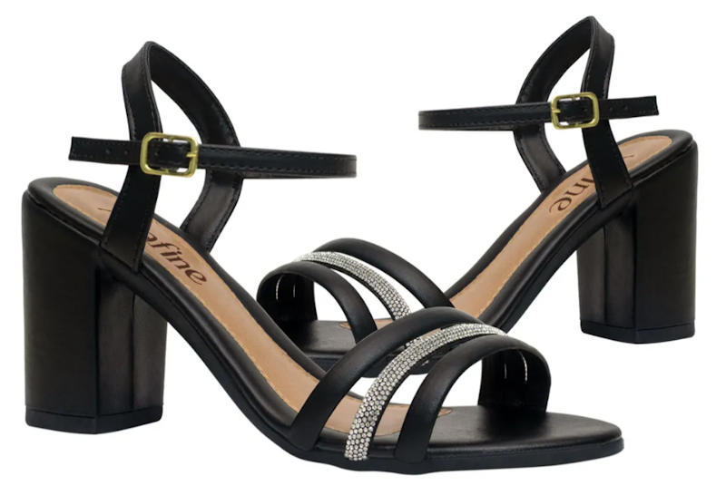 Sandália Feminina Salto Bloco Grosso Tiras Strass Moda Casual 4