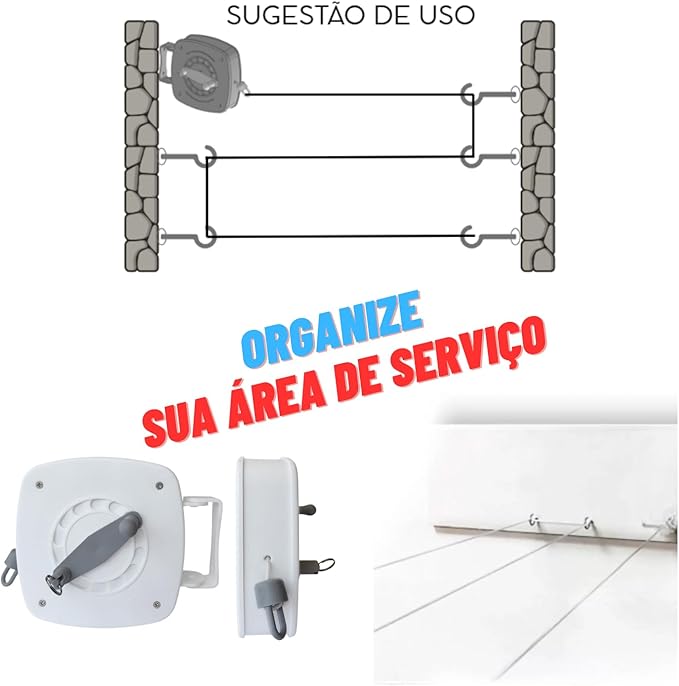 Varal Nylon Retrátil Recolhível de Parede Seca 30 m 4