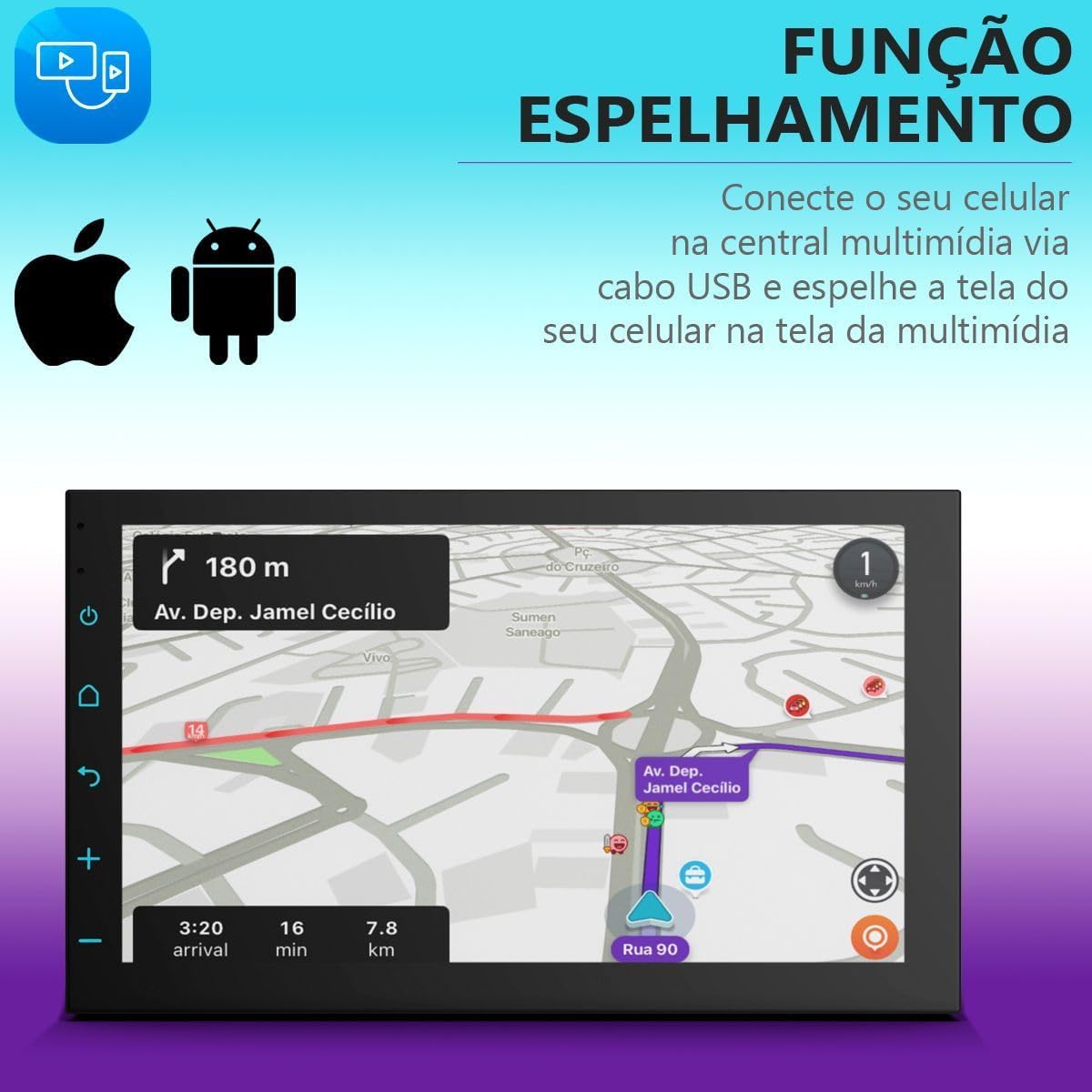 Central Multimídia 7" Carplay 3
