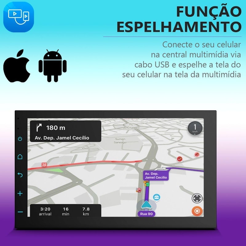 Central Multimídia 7" Carplay 3