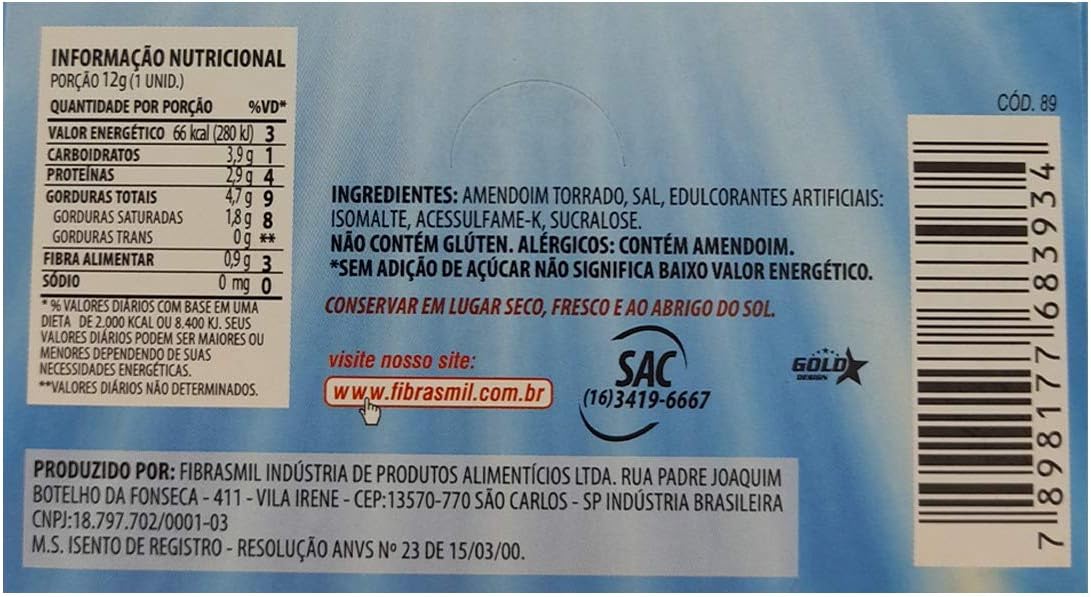 Pé de Moleque Light Zero Açúcar Fibrasmil 2