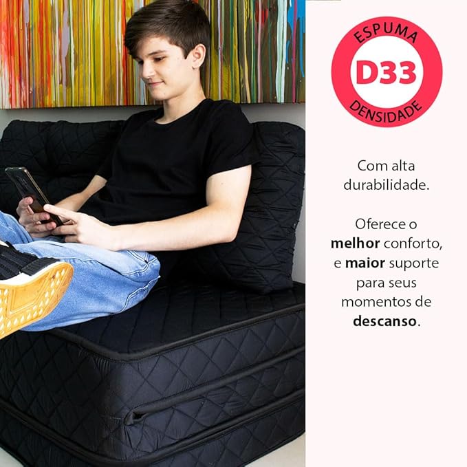 Puff Multiuso 3 em 1 Casal D33 Bordado Matelassê com Travesseiro 3