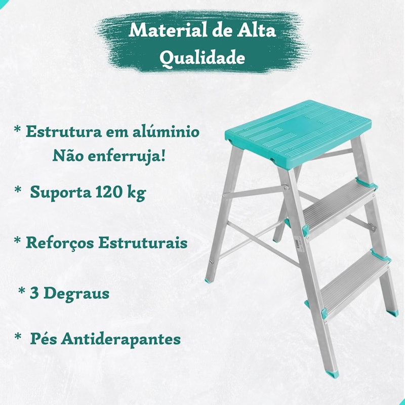 Banqueta Escada 3 Degraus Dobrável Lar Móveis 2