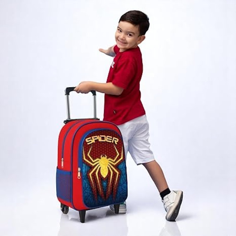 Mochila Escolar Infantil com Rodinhas Masculina Aranha Vermelho 2