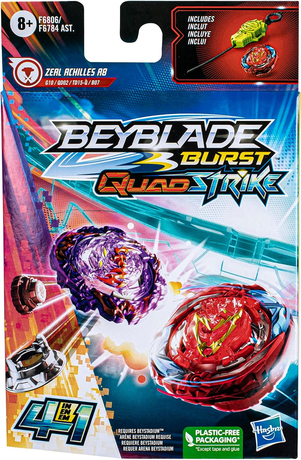 Pião e Lançador Beyblade Burst QuadStrike - Zeal Achilles A8 3