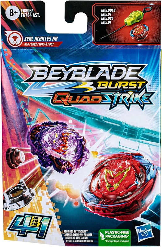Pião e Lançador Beyblade Burst QuadStrike - Zeal Achilles A8 3