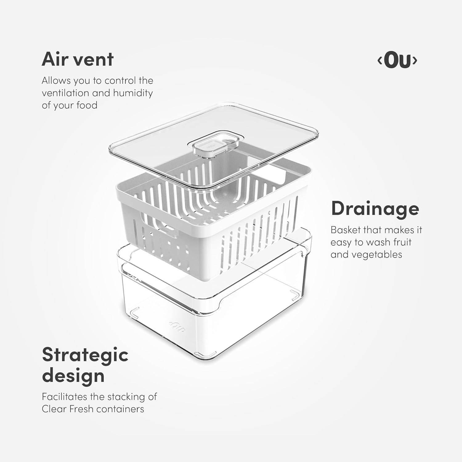 Kit 3 Organizadores de Geladeira com Cesto 5 L Transparente Linha Clear Fresh 4