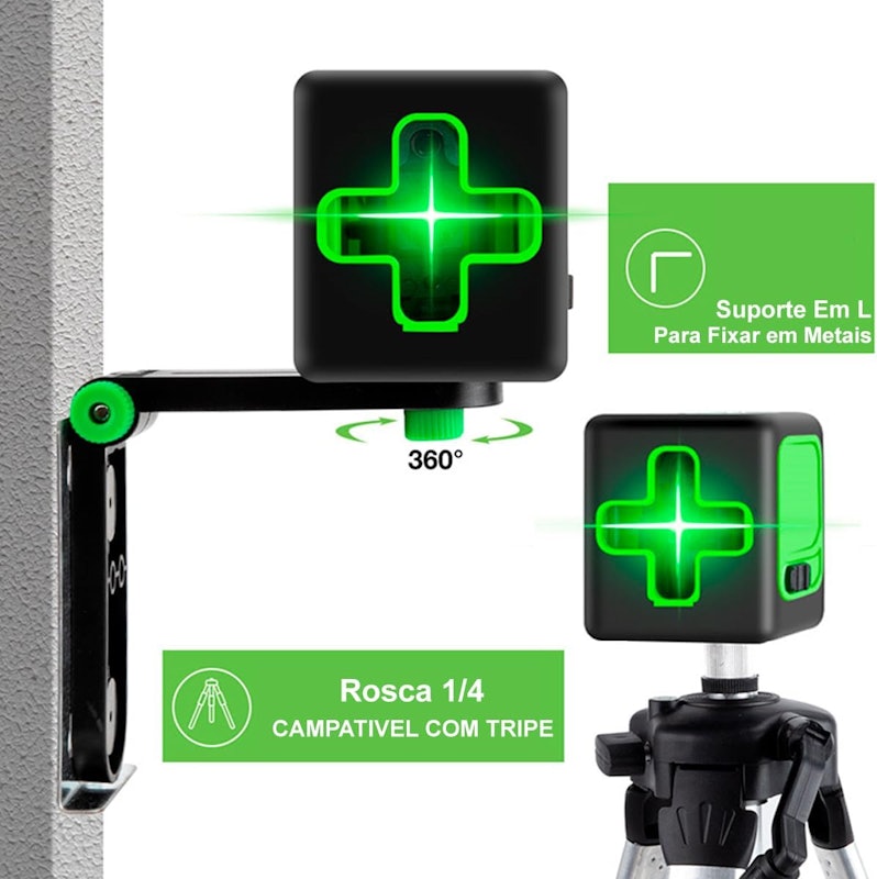 Nível a Laser Verde Autonivelamento 20 m Esquadro Profissional Tripé e Suporte de Parede Exbom 2