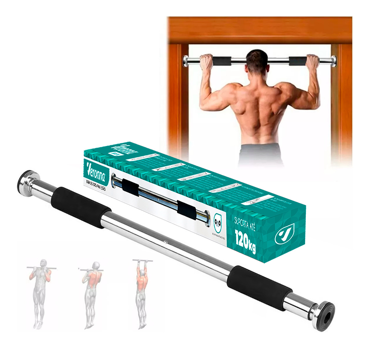 Barra Fixa de Porta para Exercícios Ajustável 60 a 100 cm até 120 kg Veronna 1