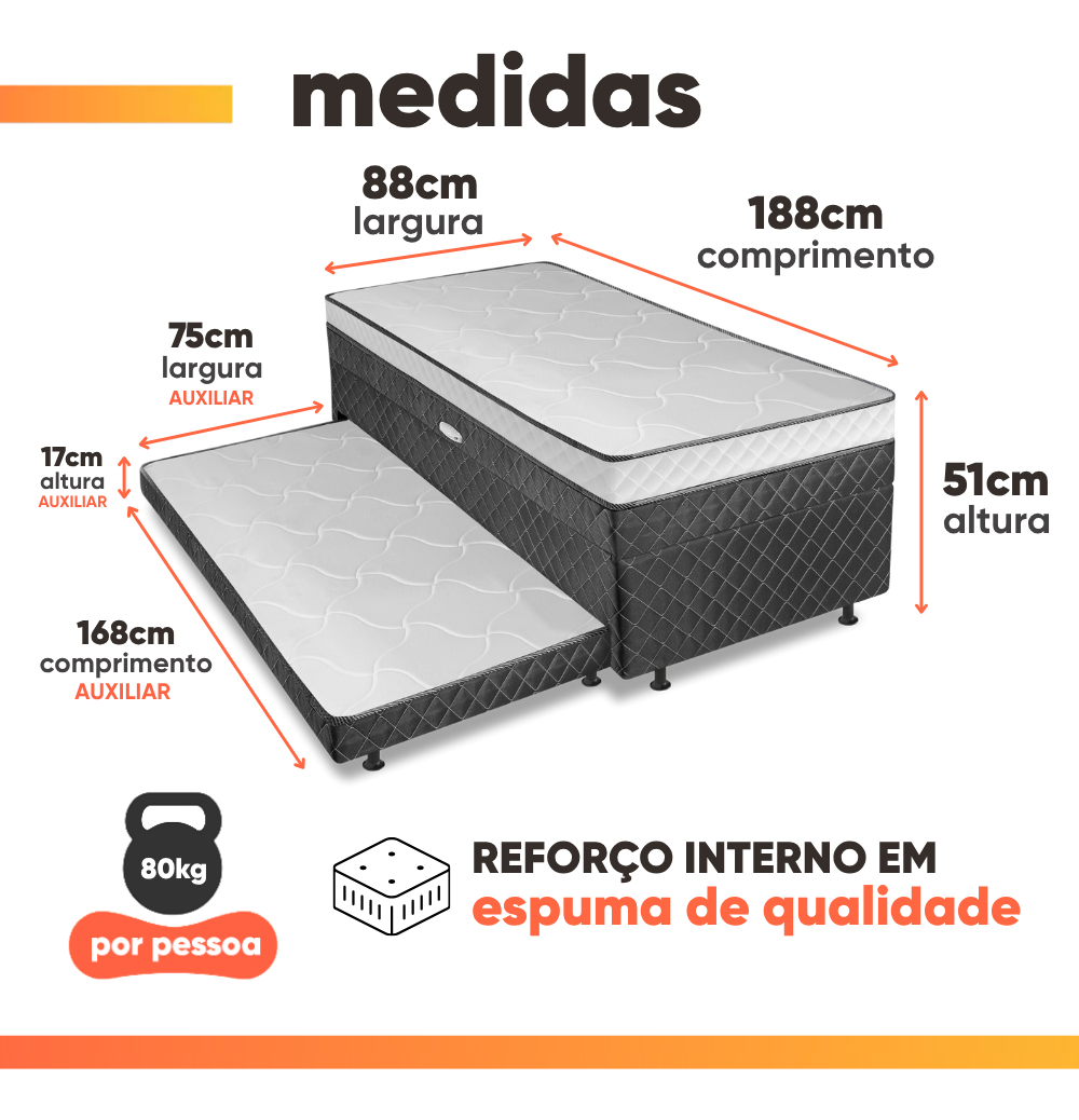 Cama Bibox com Baú Solteiro Ortopédica com Cama Auxiliar Conjugada Gabi 4