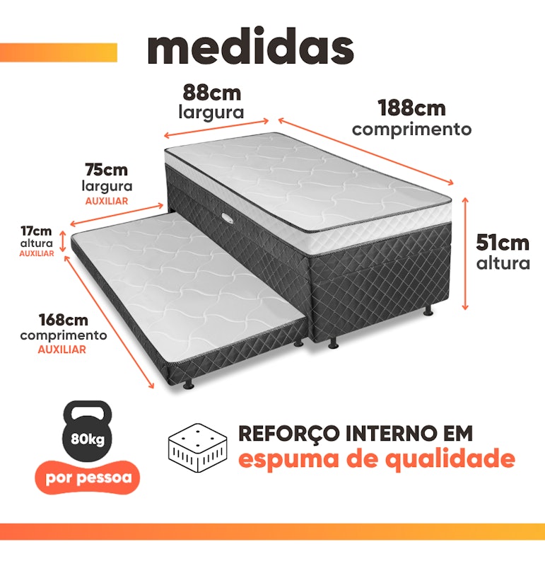 Cama Bibox com Baú Solteiro Ortopédica com Cama Auxiliar Conjugada Gabi 4