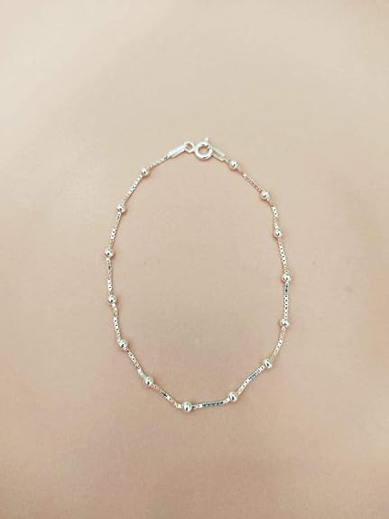 Pulseira Feminina Veneziana com Bolinha 18 cm de Prata Maciça 925  3