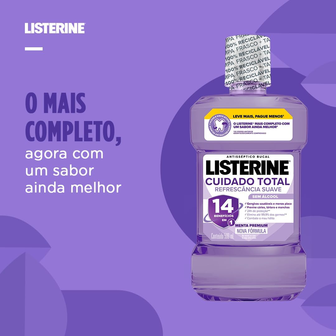 Listerine Cuidado Total Refrescância Suave Sem Álcool 3