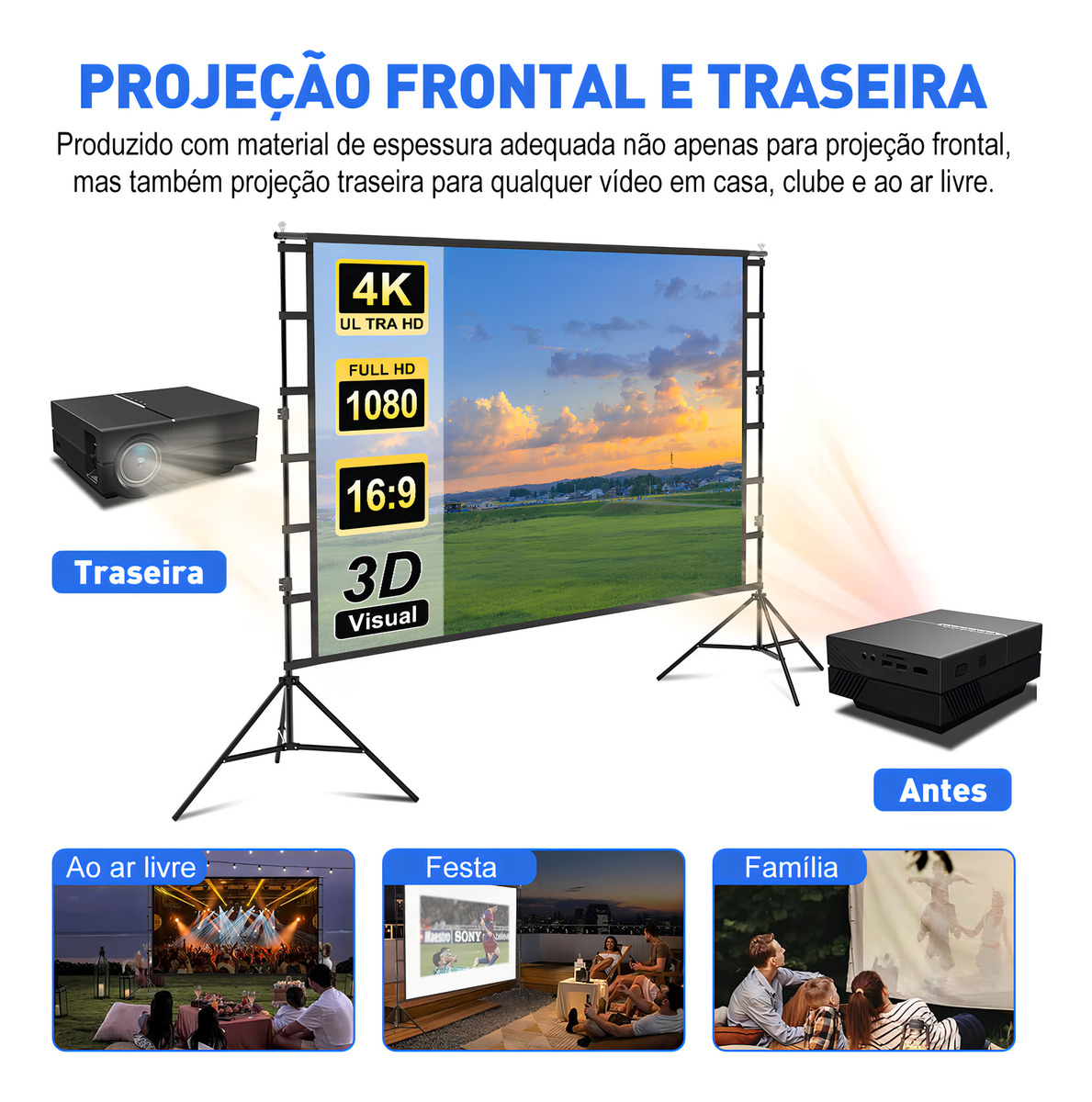 Tela de Projeção Portátil 100 Polegadas 3
