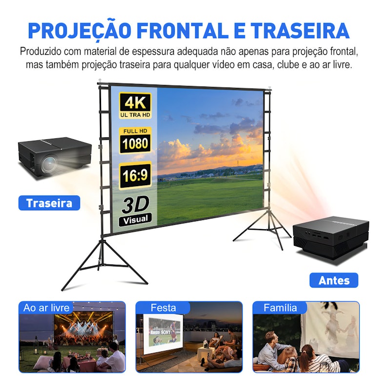 Tela de Projeção Portátil 100 Polegadas 3