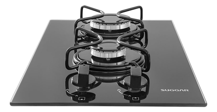 Fogão de Mesa Cooktop 2 Bocas Vidro Preto a Gás Suggar 4
