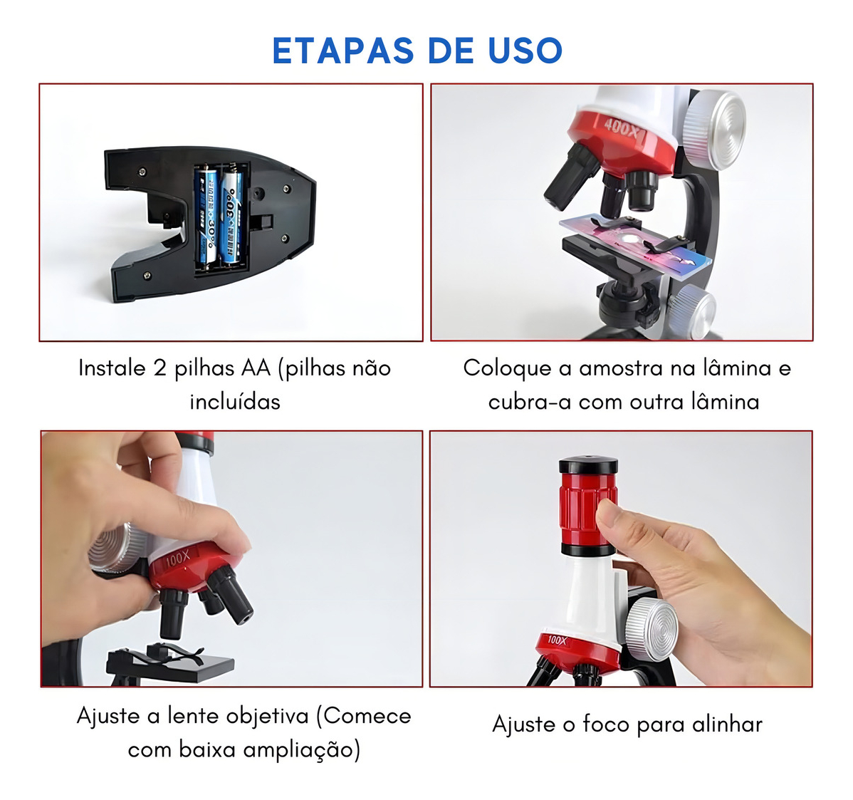 Microscópio Educacional 100x 400x 1200x 5
