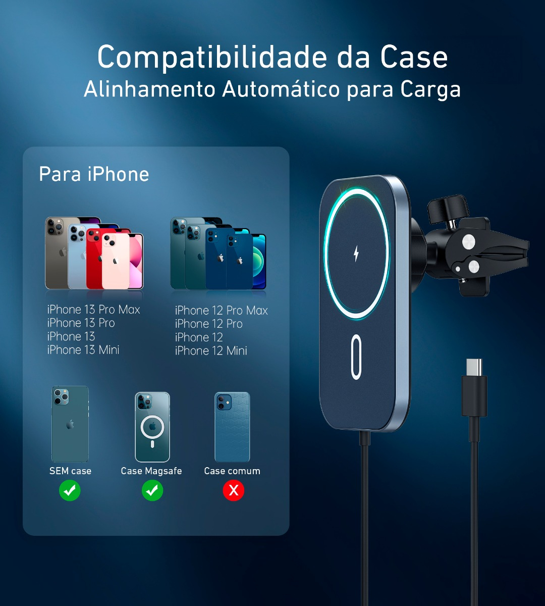 Carregador e Suporte Veicular Magnético Dapon T521-F para iPhone 3