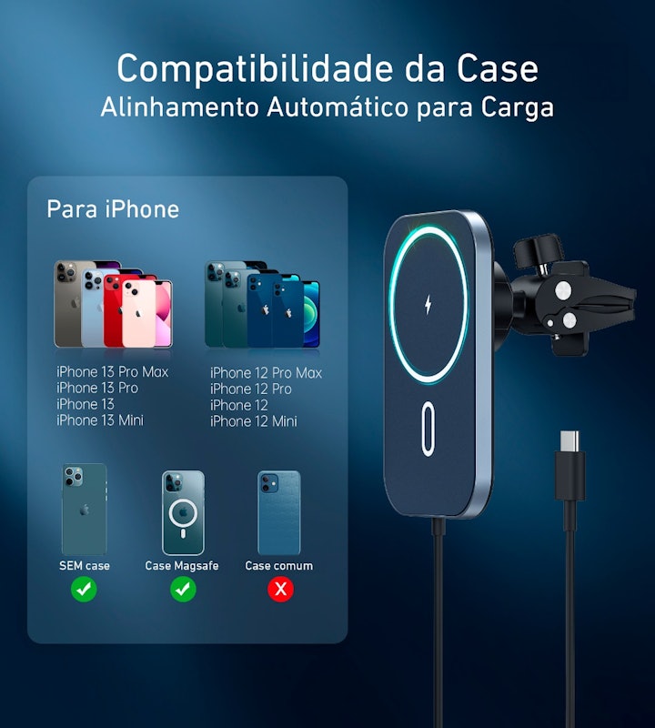 Carregador e Suporte Veicular Magnético Dapon T521-F para iPhone 3