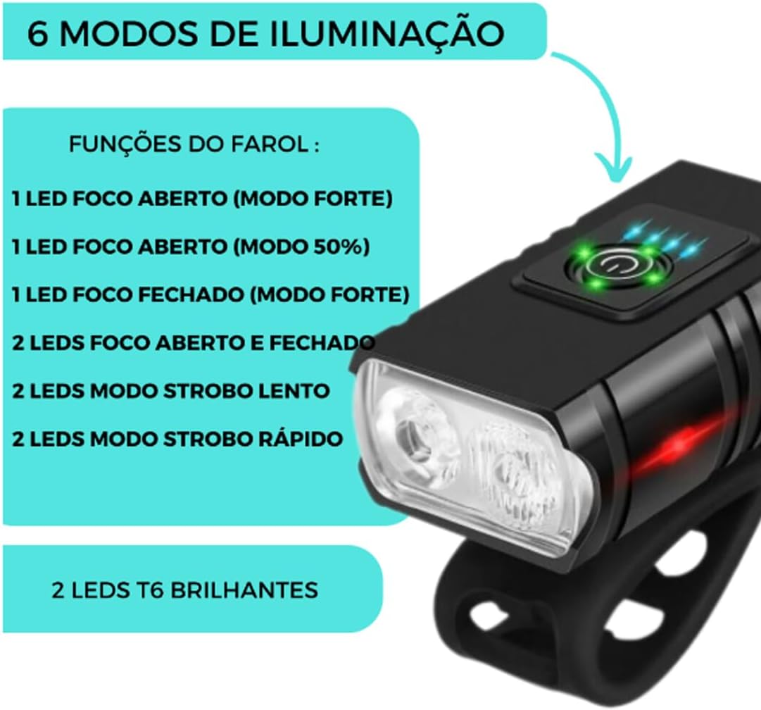 Kit Lanterna de Bike Bicicleta 2 Led Cree T6 4