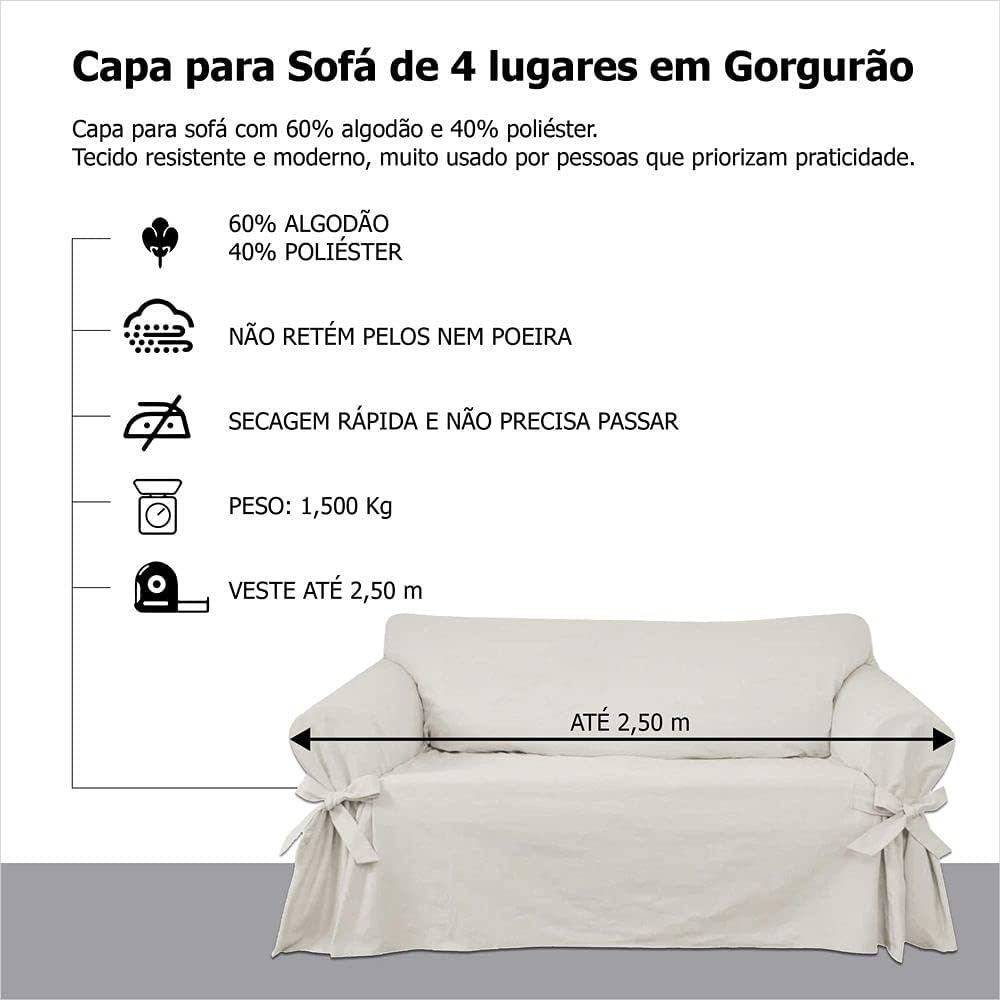 Capa para Sofá de 4 Lugares em Gorgurão 5