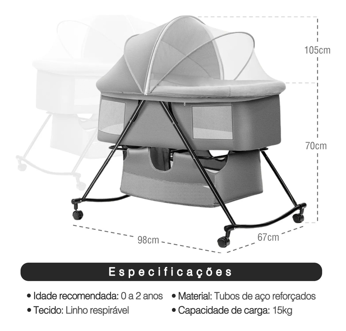 Berço Portátil para Bebês Co-Bed Cinza Pipdip 5