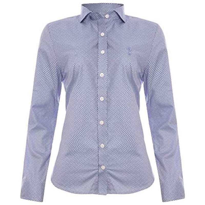 Camisa Feminina Aleatory Manga Longa Azul Estampada 1
