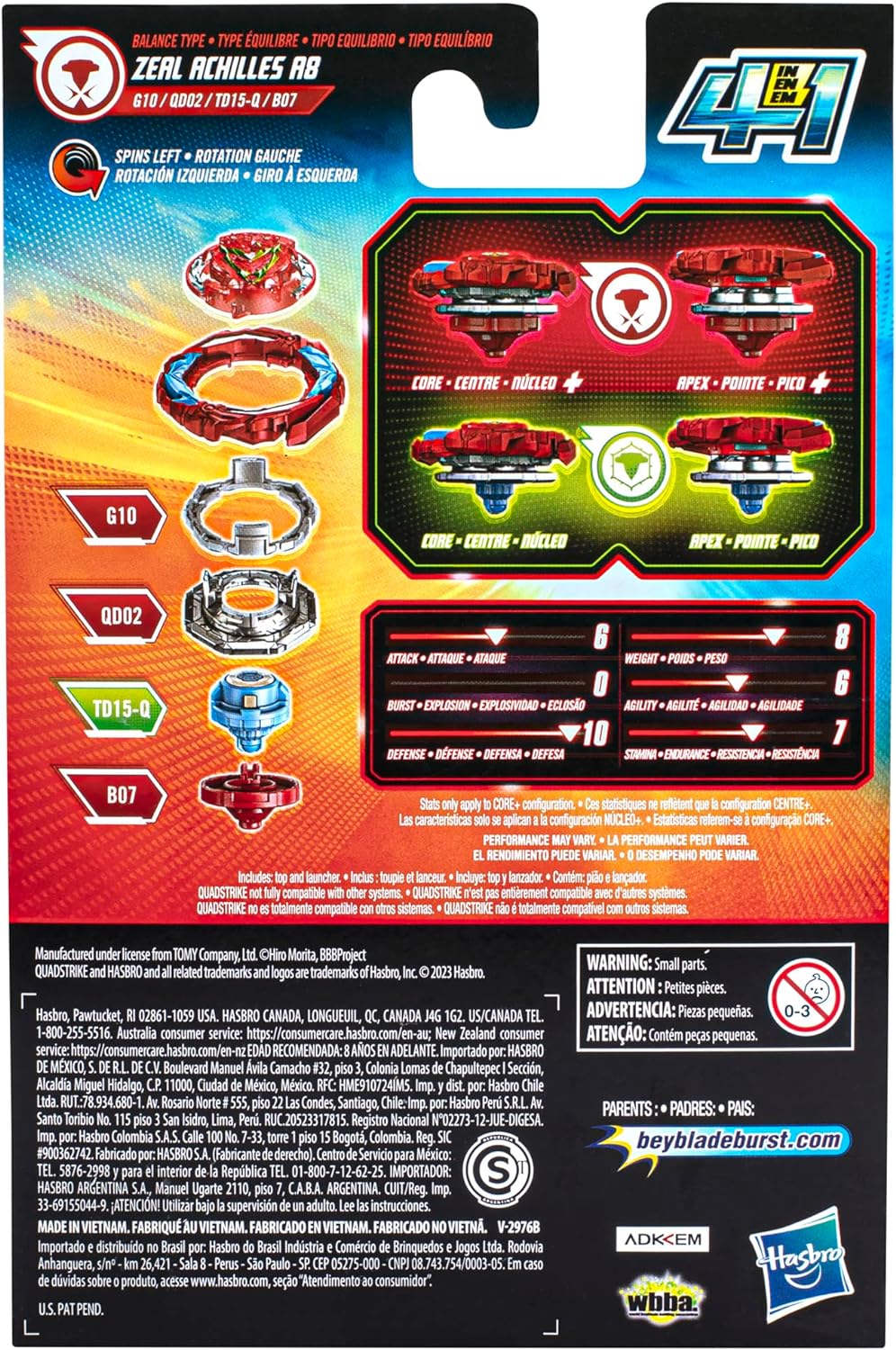 Pião e Lançador Beyblade Burst QuadStrike - Zeal Achilles A8 4