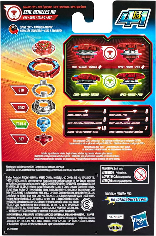 Pião e Lançador Beyblade Burst QuadStrike - Zeal Achilles A8 4