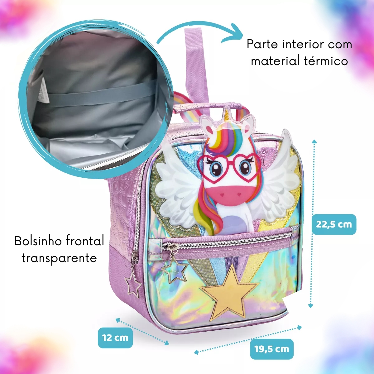 Mochila Infantil Feminina 16″ com Rodas + Lancheira + Estojo 2