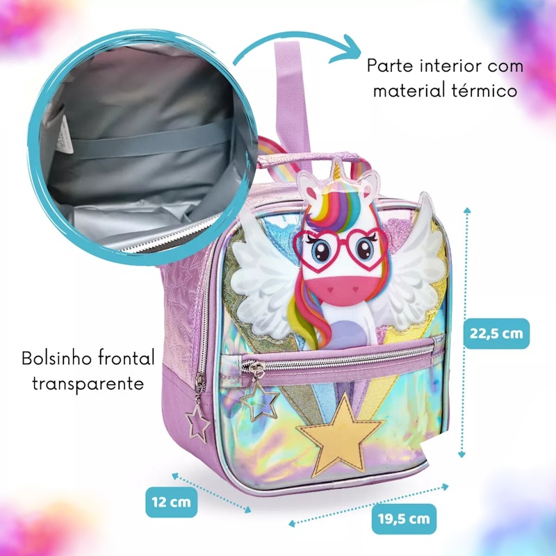 Mochila Infantil Feminina 16″ com Rodas + Lancheira + Estojo 2